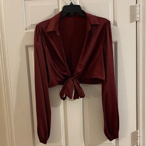 Windsor Burgundy Tie-Front Blouse